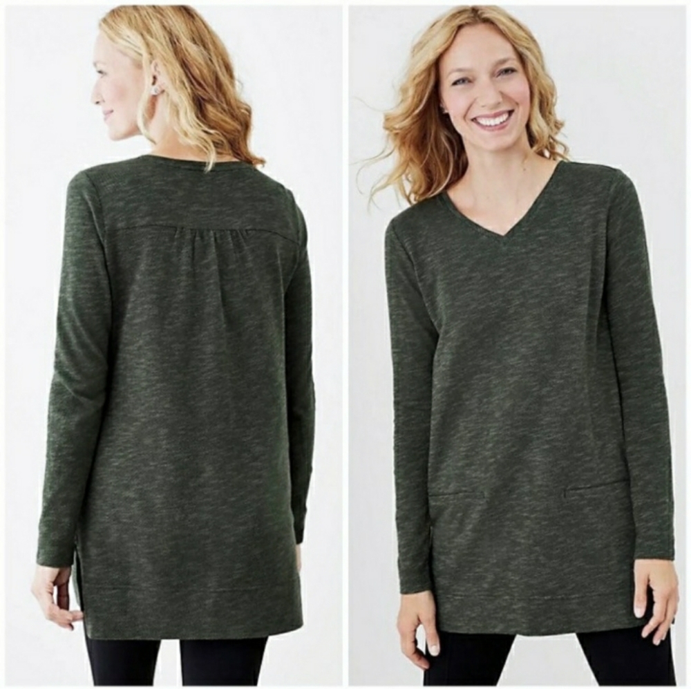 J. JILL Slub Cotton V-Neck Welt Pocket Tunic EUC!